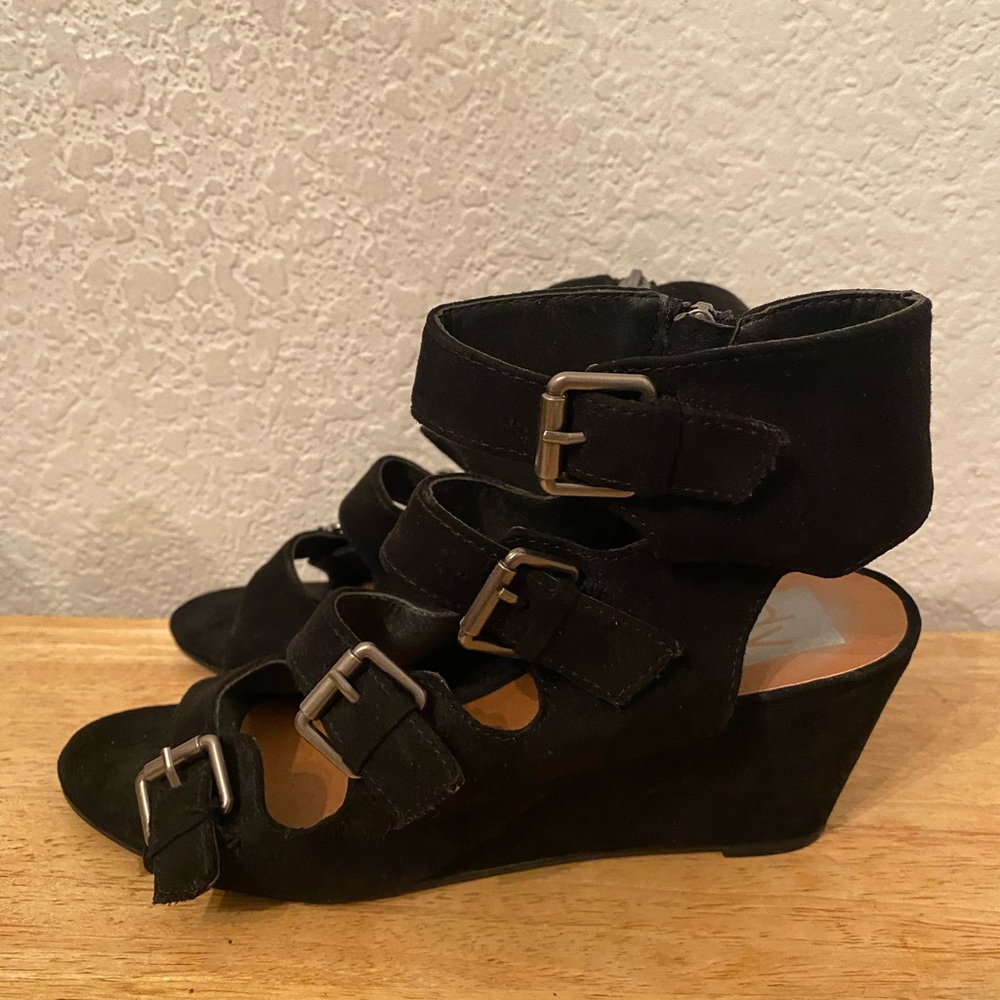 DV Vita Black Wedge Sandals with Buckles
